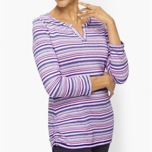 T by Talbots women 3X Purple Pink Striped Knit Top 3/4 Sleeve ruched Side Casual